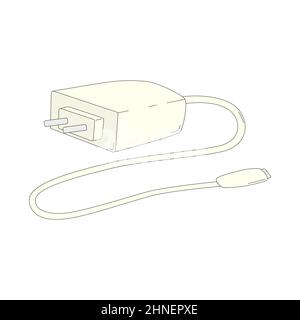 Immagine vettoriale cartoon di un caricatore telefonico. Dispositivo per la ricarica di un cellulare isolato su sfondo bianco Illustrazione Vettoriale