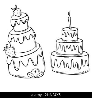 SVG, Vettoriale - Buon Compleanno Doodle Elementi Neri Con Torta Di  Compleanno E Ghirlande.. Image 181570399