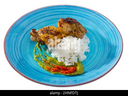 Cosce di pollo fritte con riso Foto Stock