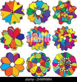 Illustrazione colorata della geometria sacra, icona. Composizione astratta di loto, fiore, petalo - illustrazione vettoriale di scorta, grafica clip-art Illustrazione Vettoriale