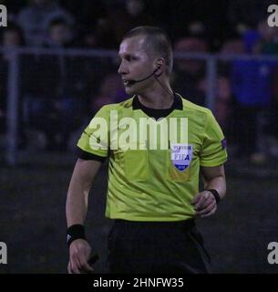 Shamrock Park, Portadown, Irlanda del Nord Regno Unito. 22 marzo 2018. Calcio Internazionale - 2019 UEFA Under 21 Championship Qualifier - Gruppo 2 - Irlanda del Nord / Spagna. Incontro arbitro Bartosz Frankowski (Polonia) Foto Stock