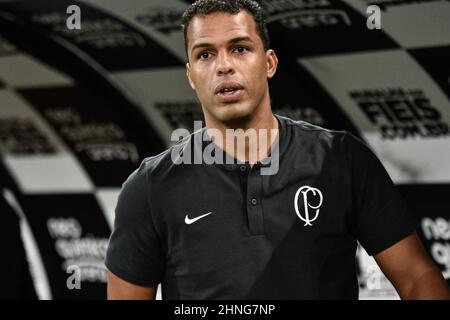 San Paolo, San Paolo, Brasile. 16th Feb 2022. Paulista Soccer Championship: Corinthians e Sao Bernardo. 16 febbraio 2022, Sao Paulo, Brasile: Partita di calcio tra Corinzi e Sao Bernardo FC, valida per il round 7th del Paulista Soccer Championship, che si tiene presso lo stadio Neo Quimica Arena, a Sao Paulo, mercoledì (16). Corinzi vinse la partita 3-0, con gol da Roger Guedes (due volte) e Willian. Credit: Ronaldo Barretto/TheNews2 (Credit Image: © Ronaldo Barretto/TheNEWS2 via ZUMA Press Wire) Foto Stock