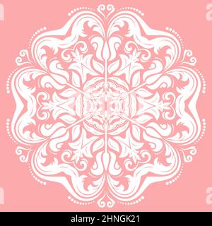 Motivo rotondo rosa orientale e bianco con arabeschi ed elementi floreali. Ornamento classico tradizionale. Motivo vintage con arabeschi Foto Stock