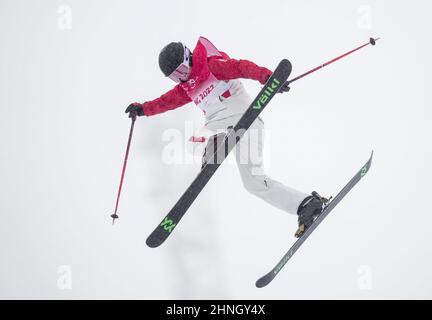 Zhangjiakou, la provincia cinese di Hebei. 17th Feb 2022. He Binghan of China compete durante la qualificazione freeski halfpipe di Pechino 2022 Winter Olympics al Genting Snow Park a Zhangjiakou, nella provincia di Hebei della Cina settentrionale, il 17 febbraio 2022. Credit: Xue Yubin/Xinhua/Alamy Live News Foto Stock