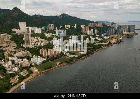 Aereo da elicottero che mostra Pokfulam e Cyberport, Hong Kong Island, 2008 Foto Stock