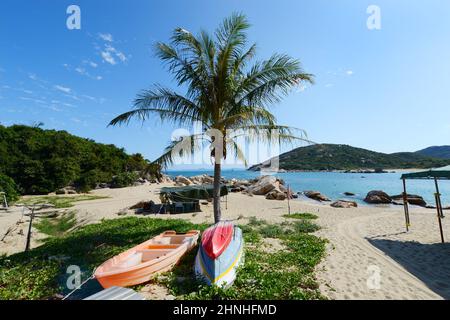 Yung Shue ha Beach a Shek Pai WAN, Isola di Lamma, Hong Kong. Foto Stock