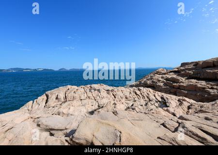 Yung Shue ha Beach a Shek Pai WAN, Isola di Lamma, Hong Kong. Foto Stock