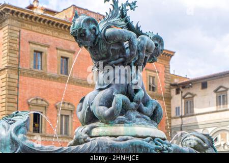 Piazza della Santissima Annunziata, Fontana dei Mostri marini, Firenze, Toscana, Italia, Europa Foto Stock