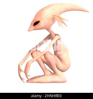 3D-illustrazione di un carino e divertente cartone animato alieno accovacciato Foto Stock