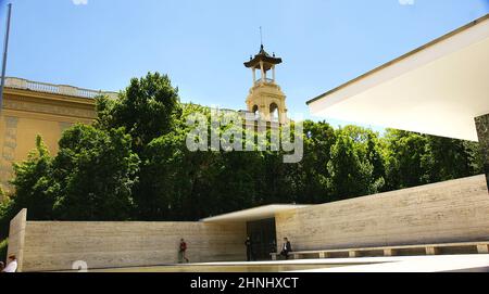 Vista sul Padiglione Mies Van der Rohe a Barcellona, Catalunya, Spagna, Europa Foto Stock