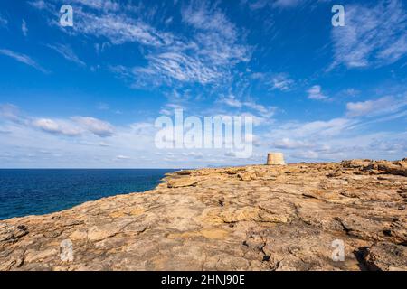 Punta de SA Gavina, Torre della Gavina, Isole Balearis, Formentera, Spagna Foto Stock