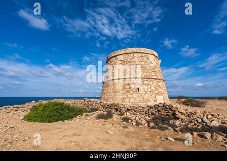 Punta de SA Gavina, Torre della Gavina, Isole Balearis, Formentera, Spagna Foto Stock