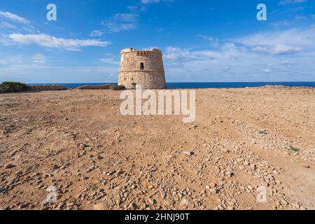 Punta de SA Gavina, Torre della Gavina, Isole Balearis, Formentera, Spagna Foto Stock