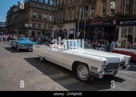 Sfilata di ritorno a New York City per i primi uomini sulla luna che hanno girato a Glasgow per Indiana Jone 5. Foto Stock