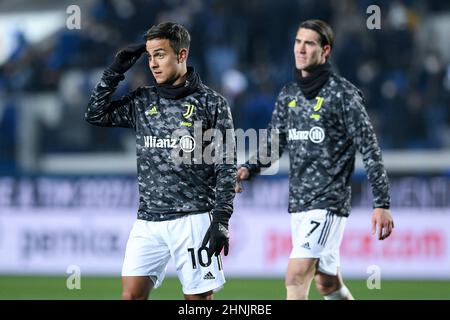 Paulo Dybala del FC Juventus e Dusan Vlahovic del FC Juventus durante la serie A match tra Atalanta e Juventus allo Stadio Azzurri d'Italia di Berga Foto Stock