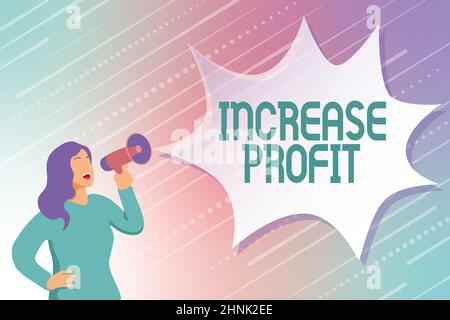 Segno che mostra aumentare il profitto. Concetto che significa che la quantità di entrate guadagnate da un'attività aziendale supera i moderni metodi di elaborazione dei dati, digitando e modificando gli articoli in linea Foto Stock