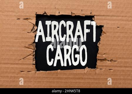 Testo che mostra ispirazione velivolo Cargo, Business idea vettore di trasporto AirMail trasporto merci attraverso l'aereo Smart Office Plans Construction Develo Foto Stock