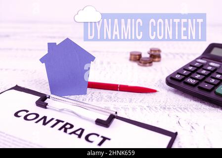 Scrittura mano segno Dynamic Content, Business idea web contenuto che cambia in base al comportamento dell'utente che presenta Real Estate Business, la creazione Foto Stock