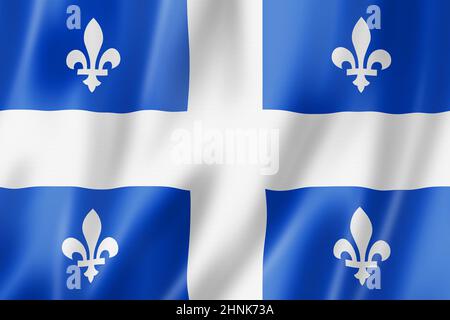 Bandiera della provincia del Québec, collezione di banner ondulati in Canada. Illustrazione 3D Foto Stock