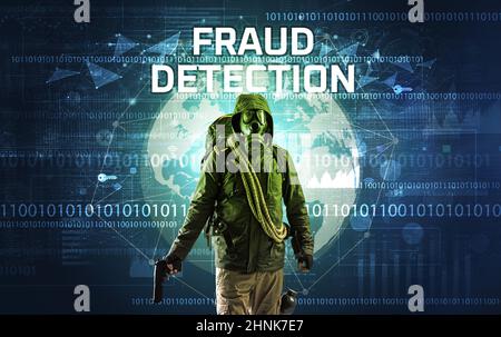 Hacker senza volto al lavoro, concetto di sicurezza Foto Stock