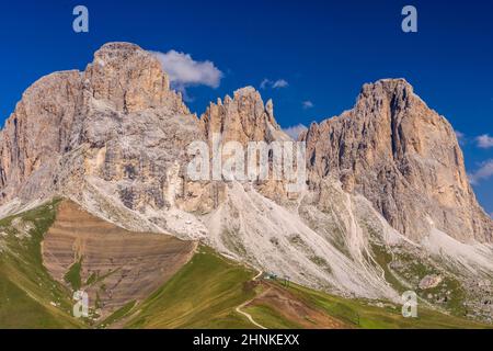 Vista sul Gruppo del Sasso Lungo delle Dolomiti Foto Stock