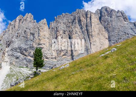 Vista sul Gruppo del Sasso Lungo delle Dolomiti Foto Stock