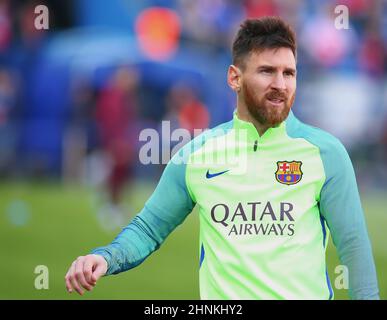 Madrid, Spagna. 12th febbraio 2017: Leo messi, in avanti dal FC Barcelona, in azione durante il round 12 della LaLiga Santander contro il Club Atletico de Madri Foto Stock