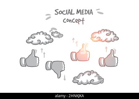 Concetto di social media. Vettore isolato disegnato a mano. Foto Stock