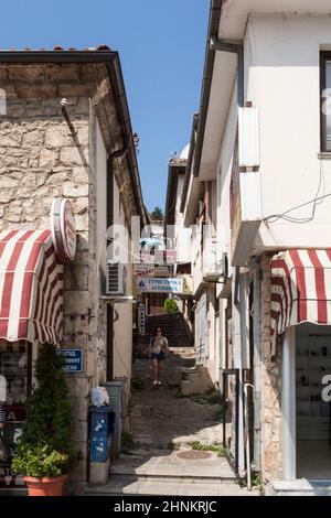 Piccola strada a Ohrid, Macedonia. Balcani, Europa orientale Foto Stock