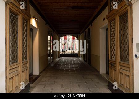 Dettaglio portico cancello Foto Stock