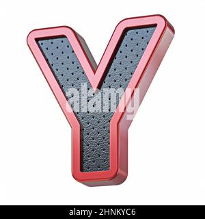 Carattere rosso in metallo lucido e cuoio nero Letter Y 3D rappresentazione illustrazione isolato su sfondo bianco Foto Stock