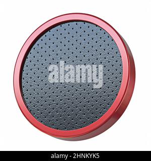 Disegno di rendering 3D in cerchio di caratteri rosso in metallo lucido e pelle nera isolato su sfondo bianco Foto Stock