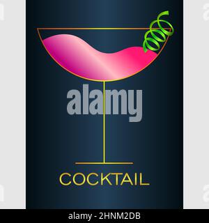 astratto logo minimale di un cocktail con buccia di lime su sfondo scuro 1 Illustrazione Vettoriale