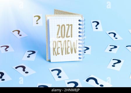 Inspiration shows sign 2021 Review, Business Overview remembering year events main actions or Good shows Office Information Processing Workshop Foto Stock