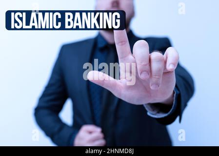 Scrittura testo di visualizzazione Islamic Banking, Business idea Banking sistema basato sui principi della legge islamica presentare nuovi piani e idee Demonstrat Foto Stock