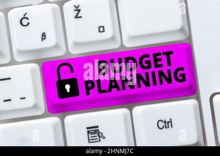 Visualizzazione concettuale Budget Planning, Business Approach la descrizione scritta delle spese correnti e future creazione di un nuovo negozio online Business, Typ Foto Stock