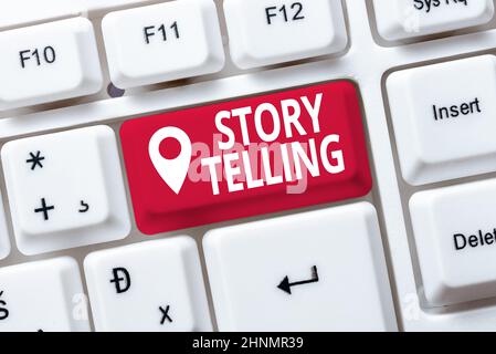 Testo della scrittura Storia raccontare, attività di concetto del Internet scrivere storie per pubblicarle al concetto pubblico di risoluzione dei problemi del Internet, inviando Erro Foto Stock