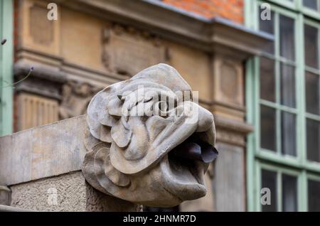 Gargoyle a Mariacka Street a Danzica, Polonia. Foto Stock