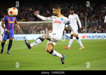 Barcellona, Catalogna, Espana. 17th Feb 2022. Durante la partita di calcio dell'Europa League FC Barcellona vs SSC Napoli il 17 febbraio 2022 allo stadio Camp Nou di Barcellona.in foto: Lorenzo Insigne (Credit Image: © Fabio Sasso/ZUMA Press Wire) Foto Stock