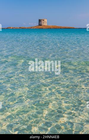 L'incredibile mare e la torre aragonese a la Pelosa Beach, Stintino Foto Stock