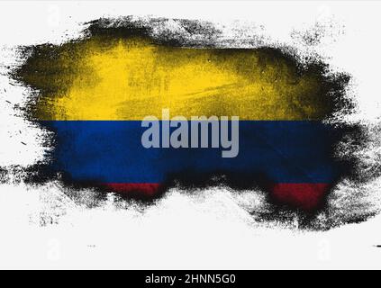 Bandiera Colombia dipinta con pennello su sfondo bianco, rendering 3D Foto Stock