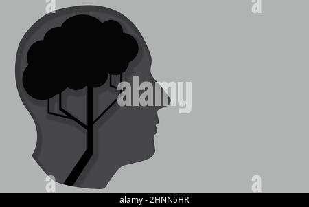 Forma del cervello della testa e dell'albero umano, rendering 3D Foto Stock