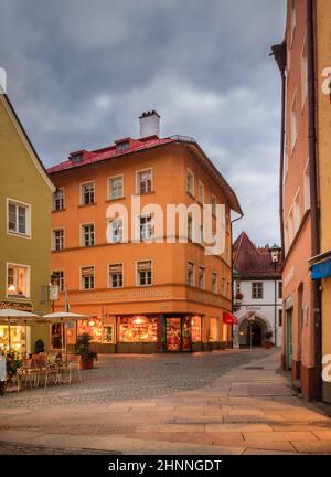 Centro città di Fussen, Germania Foto Stock