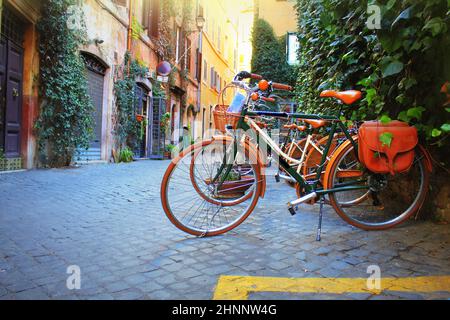 Noleggio in piedi nella parte anteriore del negozio sulla vecchia strada di Roma . Foto Stock