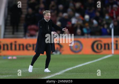 MIDDLESBROUGH, REGNO UNITO. FEBBRAIO 17th il capo allenatore del Canada BEV Priestman durante la partita di Arnold Clark Cup tra Inghilterra e Canada al Riverside Stadium, Middlesbrough giovedì 17th febbraio 2022. (Credit: Mark Fletcher | MI News) Credit: MI News & Sport /Alamy Live News Foto Stock