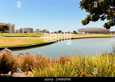 Stadio Panorama dietro il lago, Città del Capo. Foto Stock