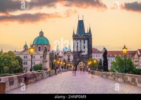 Centro di Praga skyline della città, città vecchia paesaggio, Repubblica Ceca Foto Stock