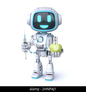 Cute blu robot Salute o malattia concetto 3D rendering illustrazione isolato su sfondo bianco Foto Stock