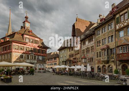 Centro storico Stein am Rhein, Canton Sciaffusa, Svizzera Foto Stock