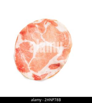 Prosciutto secco italiano. Coppa bagionata isolata su sfondo bianco. Foto Stock